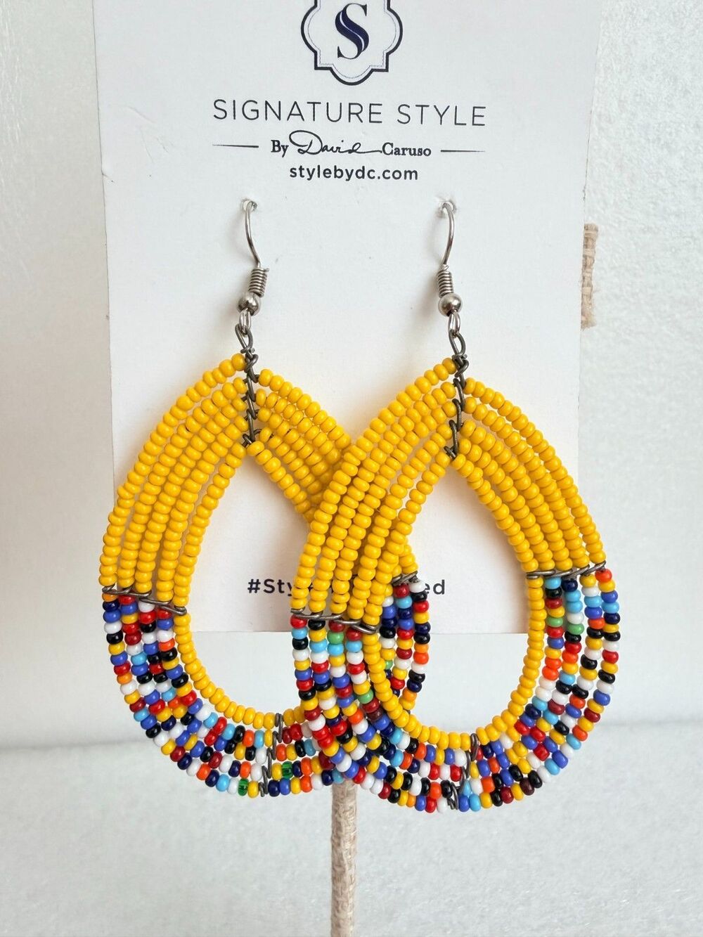 Signature Style by Davie Caruso Yellow Multicolor Beaded Hoop Dangle Earrings
